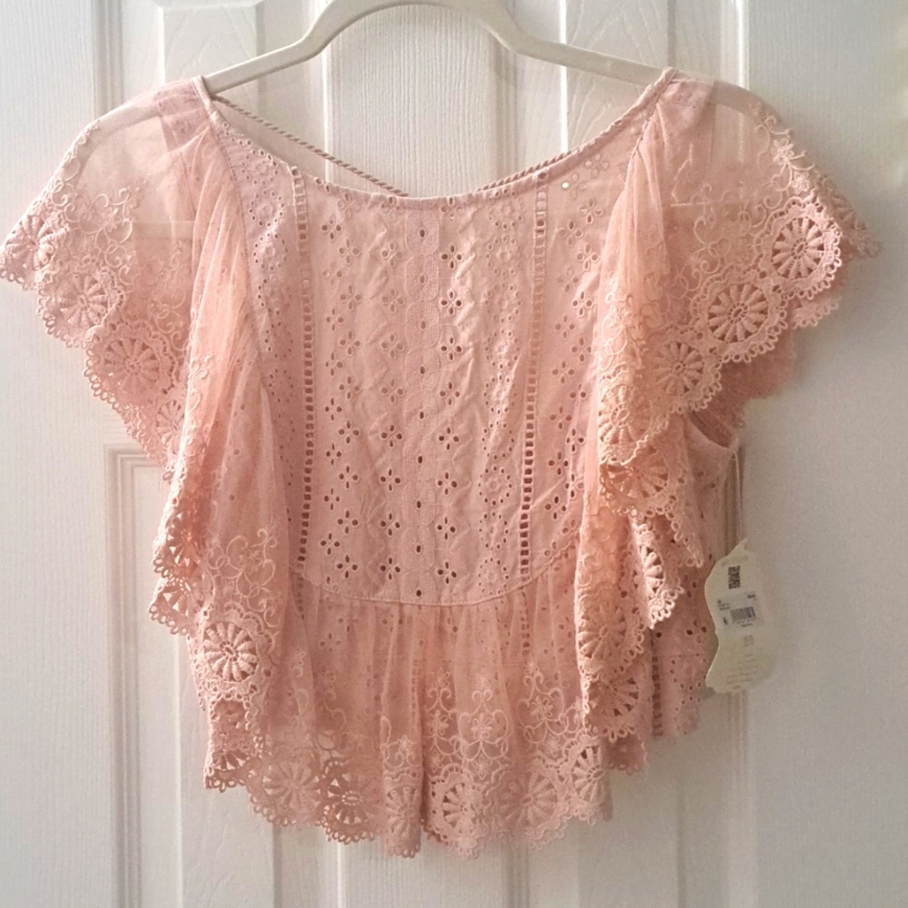 ALTAR 'D STATE BLUSH PINK LACE TOP SZ SMALL
